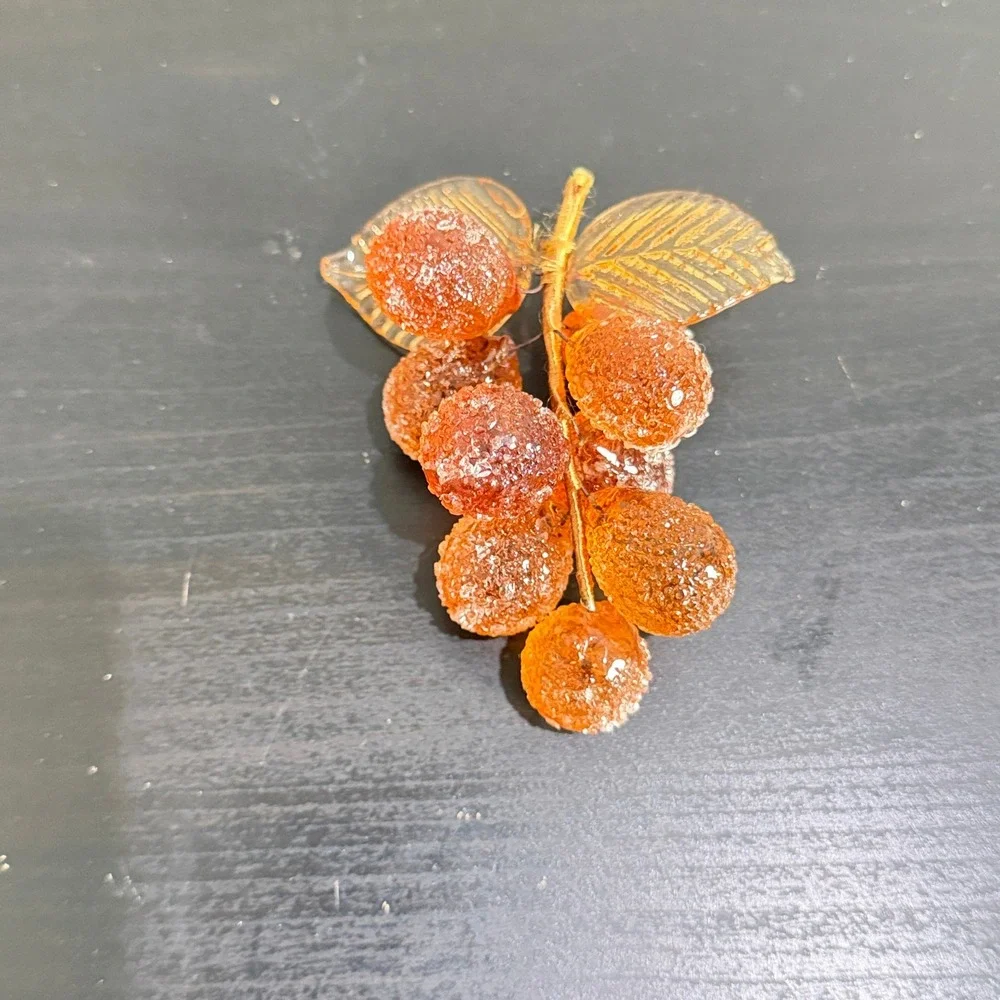 Vintage Sugared Acrylic Grapes Amber Faux Fruit Mid Century Decor Cluster Small